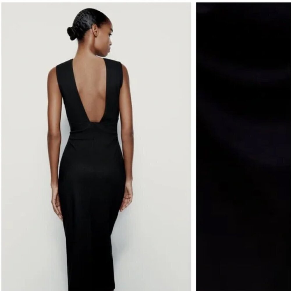 Zara Black Draped Side Fitted Midi Dress. Size M. NEW WITH TAG! - Picture 4 of 6